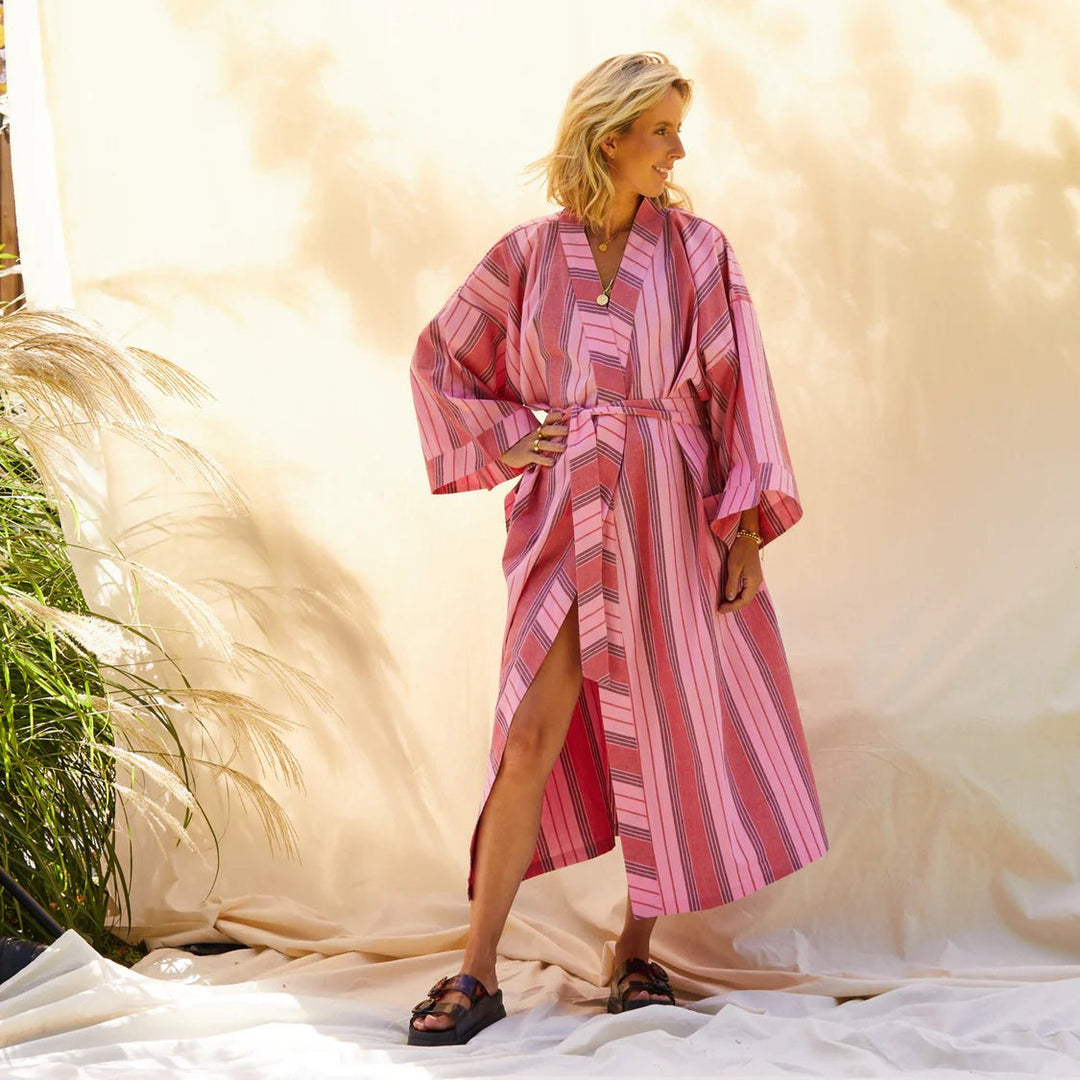 Brigitte Cotton bath robe set - Scarlet Bath Robe Sage & Clare