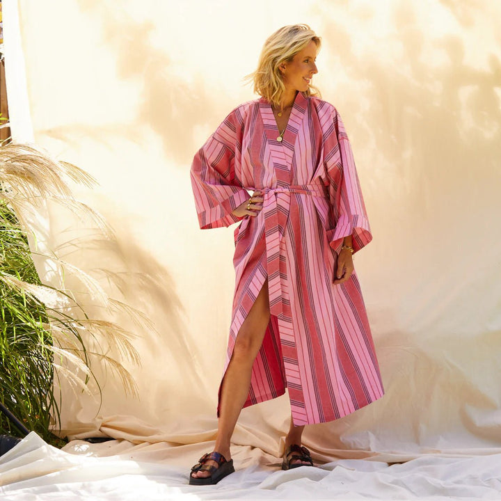 Brigitte Cotton bath robe set - Scarlet Bath Robe Sage & Clare