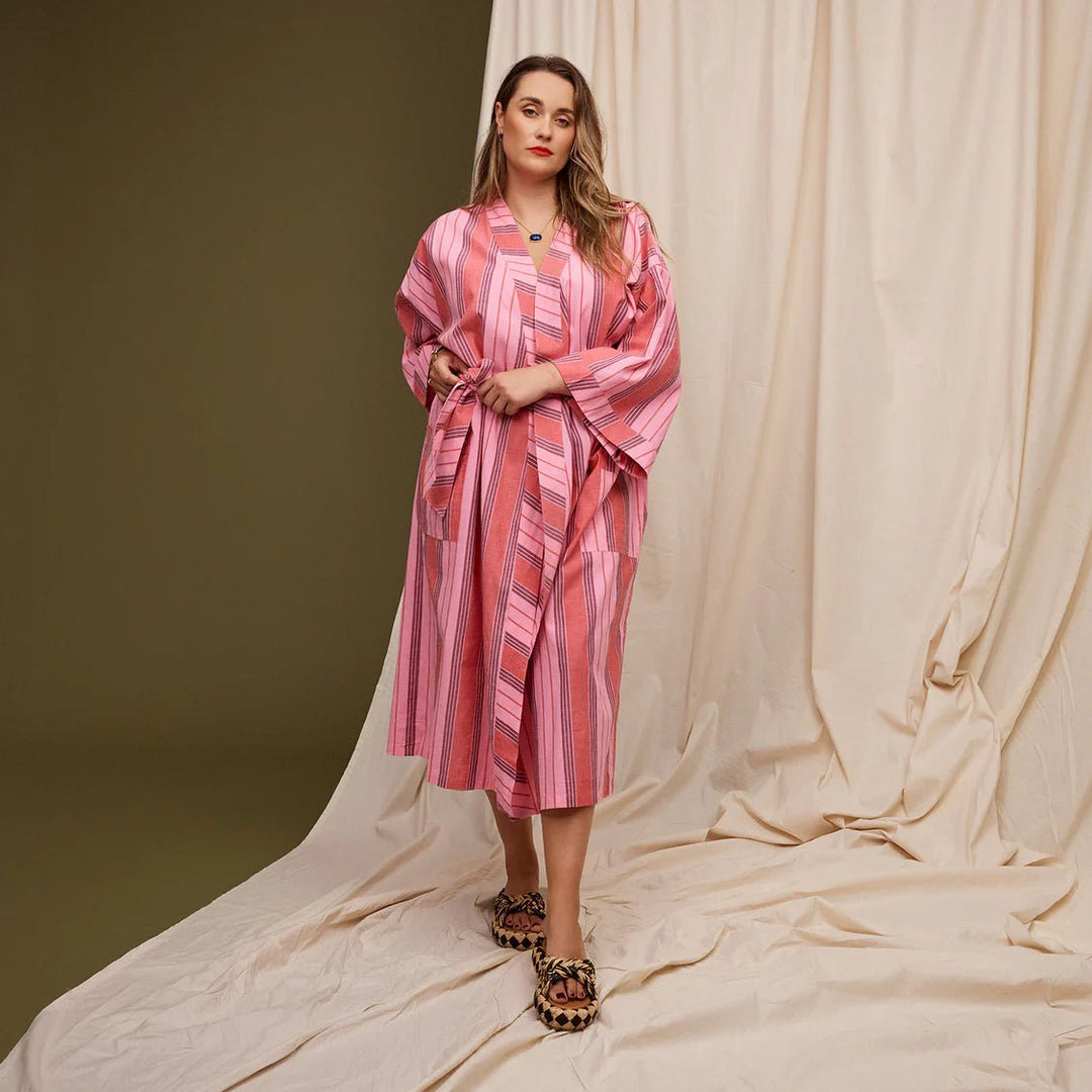 Brigitte Cotton bath robe set - Scarlet Bath Robe Sage & Clare