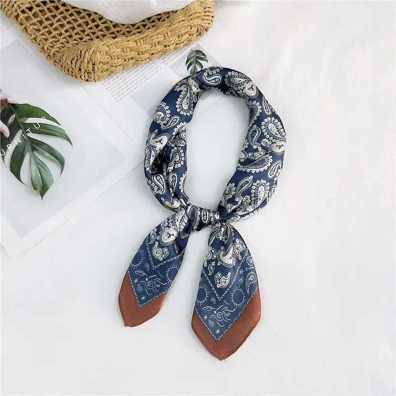 Western Paisley Silk Scarf Bandana accessories Stanleyandstone Blue with Brown Trim