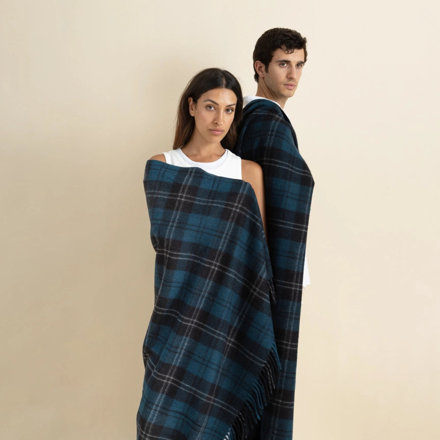 Recycled Wool Blanket - Ramsay Blue Tartan Blankets Heating and Plumbing London   