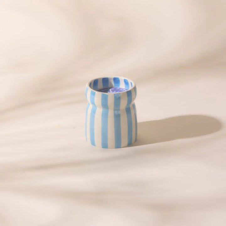 Cabana Blue Striped Ceramic candle - Lost at Sea Candle design works collective