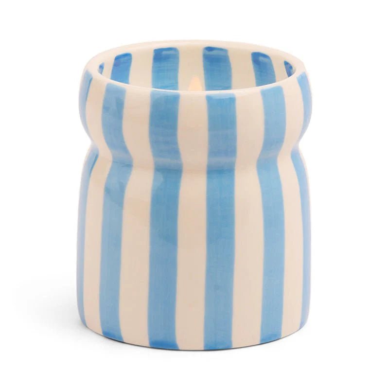 Cabana Blue Striped Ceramic candle - Lost at Sea Candle design works collective