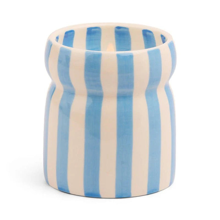 Cabana Blue Striped Ceramic candle - Lost at Sea Candle design works collective