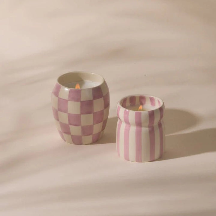 Cabana Lavender Striped Ceramic Candle - Grecian Sand Box Candle design works collective