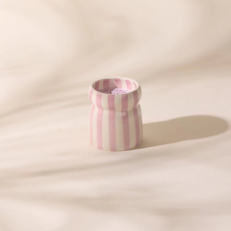 Cabana Lavender Striped Ceramic Candle - Grecian Sand Box Candle design works collective