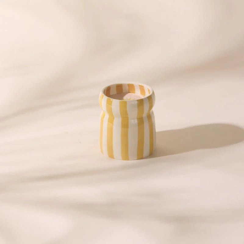 Cabana Ochre Striped Ceramic Candle - Gold Coast Boxed Candle design works collective