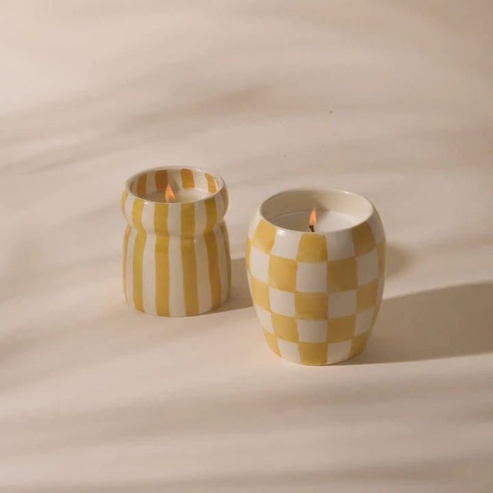 Cabana Ochre Striped Ceramic Candle - Gold Coast Boxed Candle design works collective