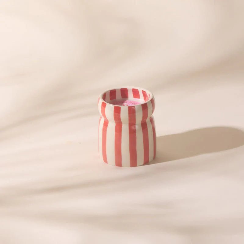 Cabana Red Stripe Ceramic Candle - Hibiscus Bay Candle design works collective
