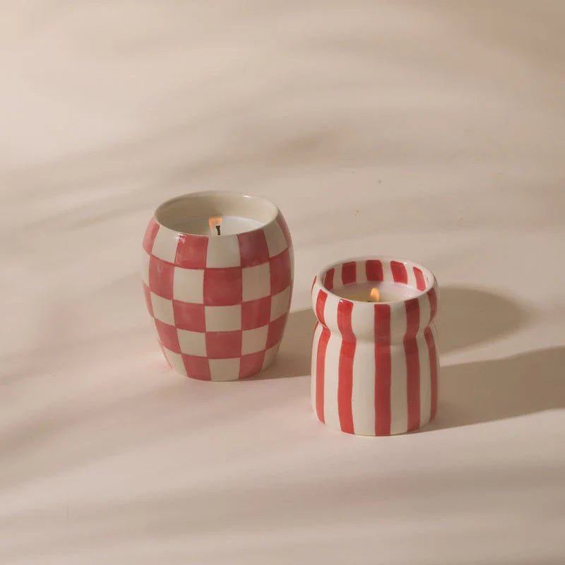 Cabana Red Stripe Ceramic Candle - Hibiscus Bay Candle design works collective