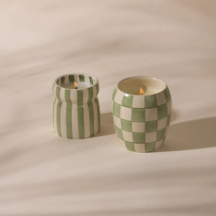 Cabana Sage Striped Ceramic Candle - Bora Bora Candle design works collective