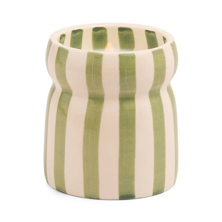Cabana Sage Striped Ceramic Candle - Bora Bora Candle design works collective