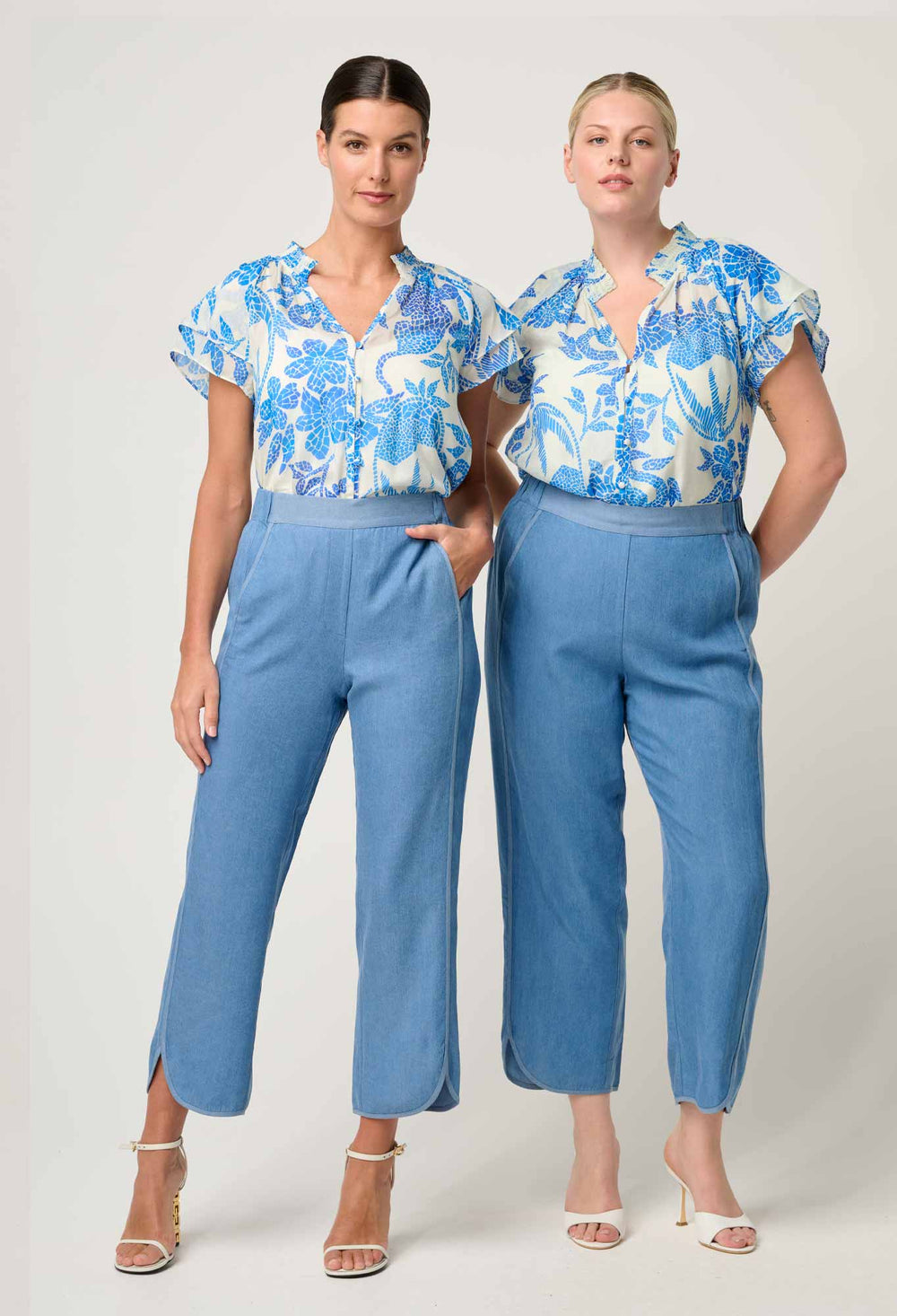 Calandra Silk Cotton Flutter Sleeve Top in Azure Mosaic blouse Once Was