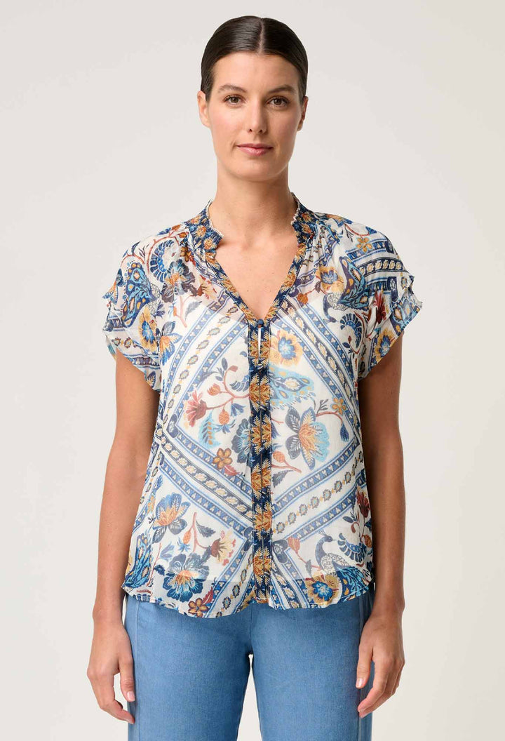Calandra Viscose Yoryu Flutter Sleeve Top in Petinos Floros Blouse Once Was