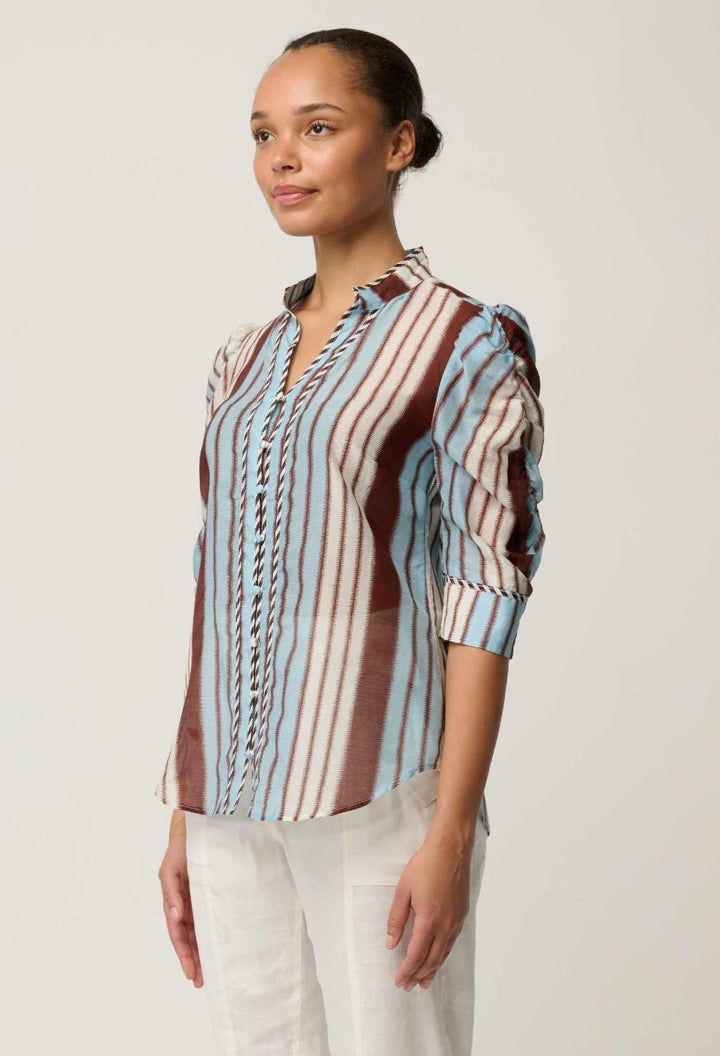 Calantha Cotton Silk Shirt in Iridescent Stripe Blouse Once Was