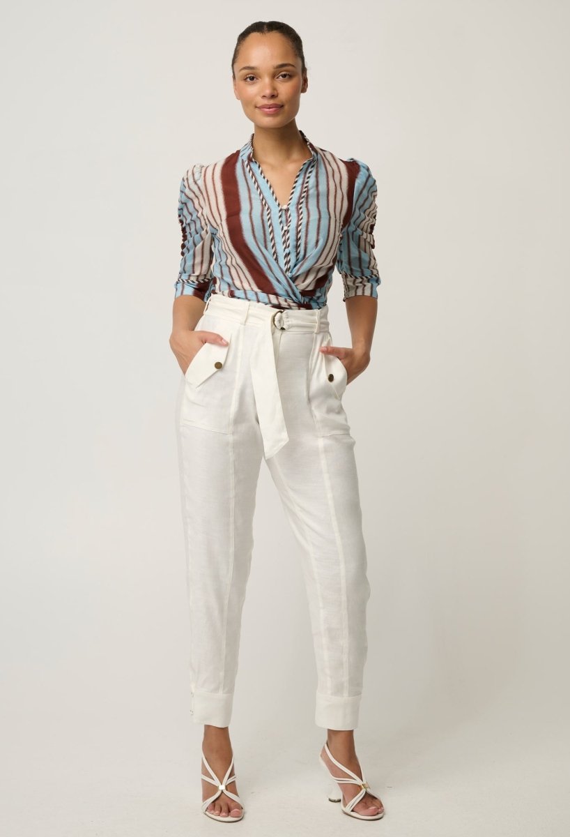 Calantha Cotton Silk Shirt in Iridescent Stripe Blouse Once Was