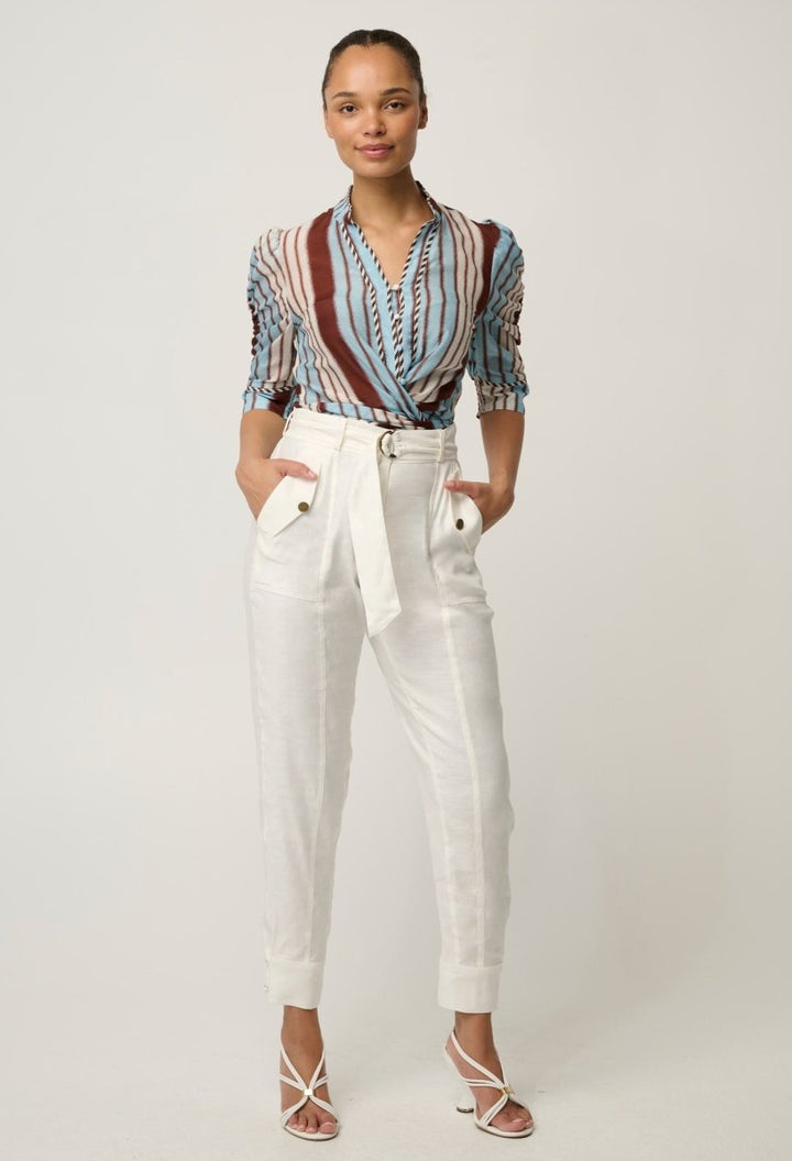 Calantha Cotton Silk Shirt in Iridescent Stripe Blouse Once Was