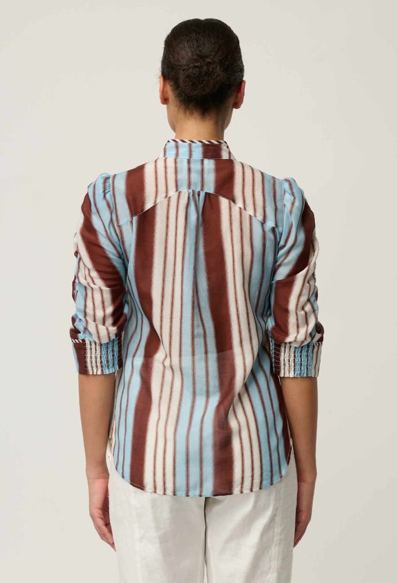 Calantha Cotton Silk Shirt in Iridescent Stripe Blouse Once Was