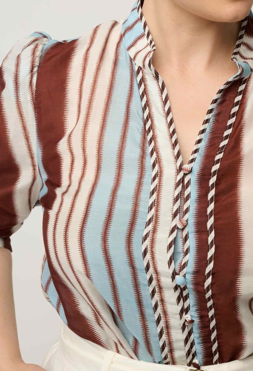 Calantha Cotton Silk Shirt in Iridescent Stripe Blouse Once Was