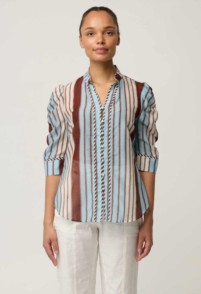 Calantha Cotton Silk Shirt in Iridescent Stripe Blouse Once Was