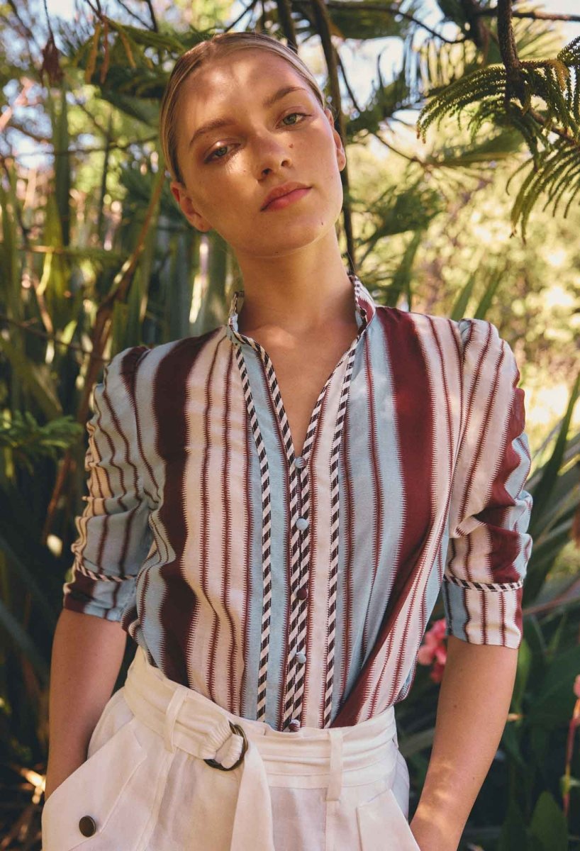 Calantha Cotton Silk Shirt in Iridescent Stripe Blouse Once Was