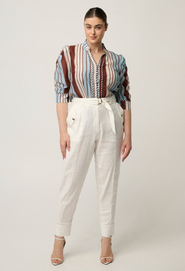 Calantha Cotton Silk Shirt in Iridescent Stripe Blouse Once Was
