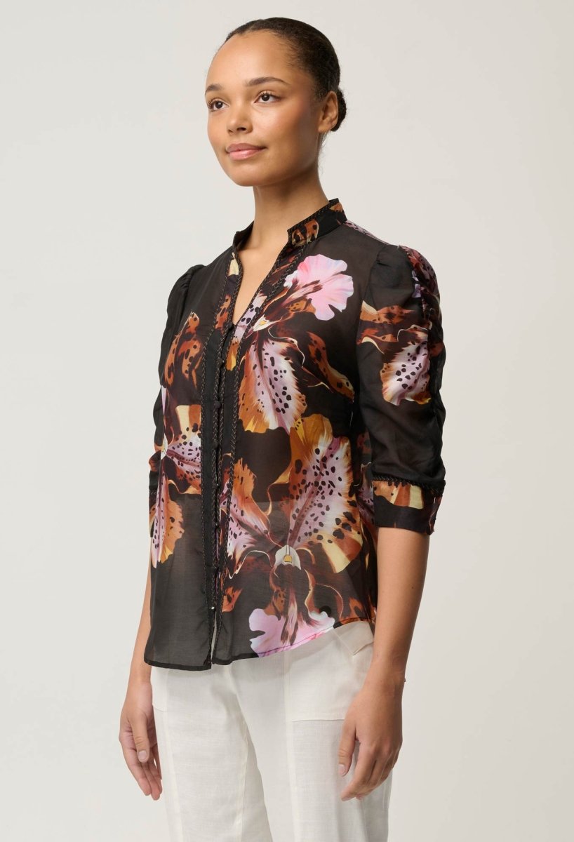 Calantha Cotton Silk Sleeve Shirt in Sunset Orchid Once Was