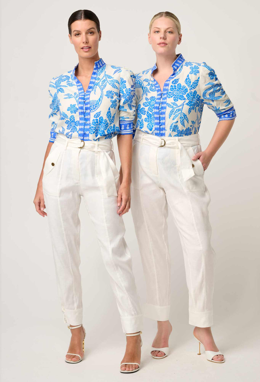 Calantha Viscose Dobby Ruched Sleeve Shirt in Azure Mosaic shirt Once Was