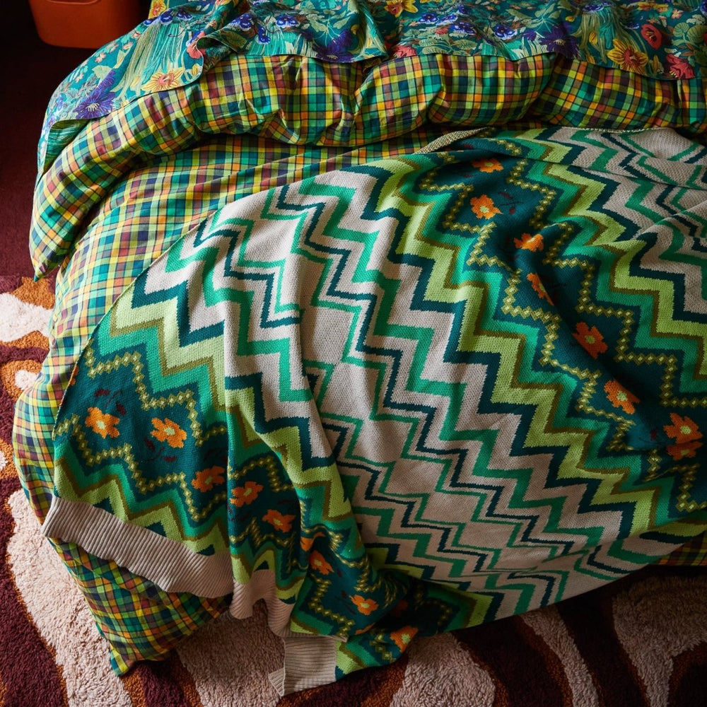 Calina Cotton Knit Blanket - Verdant blanket Sage & Clare
