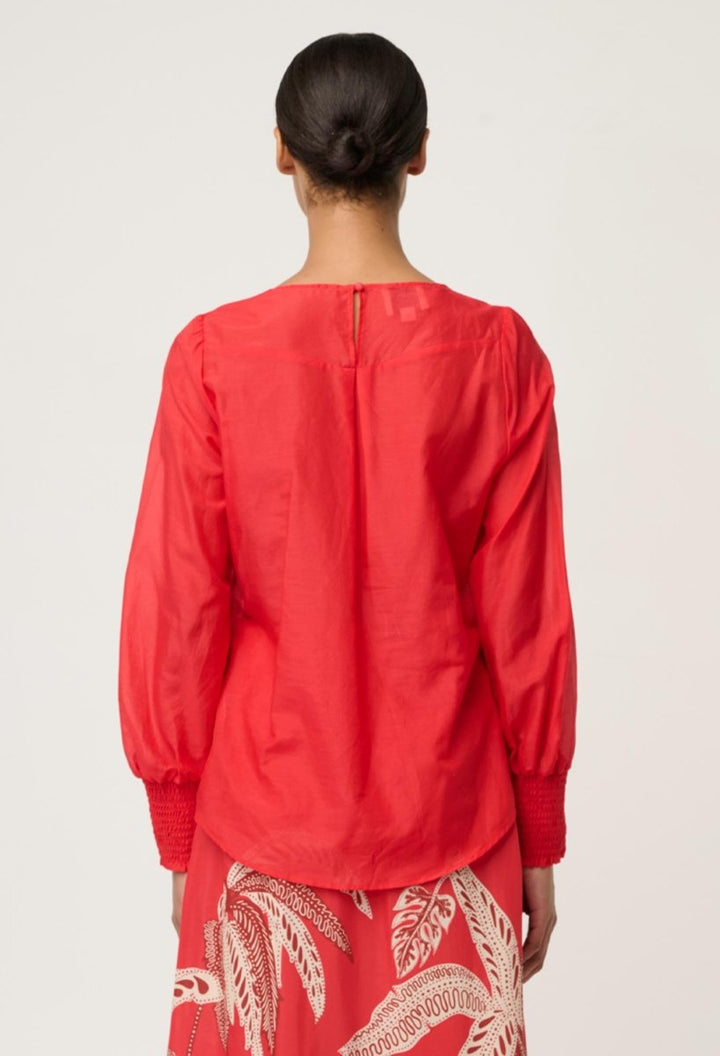 Calissa Cotton Silk V-Neck Blouse in Crimson Once Was