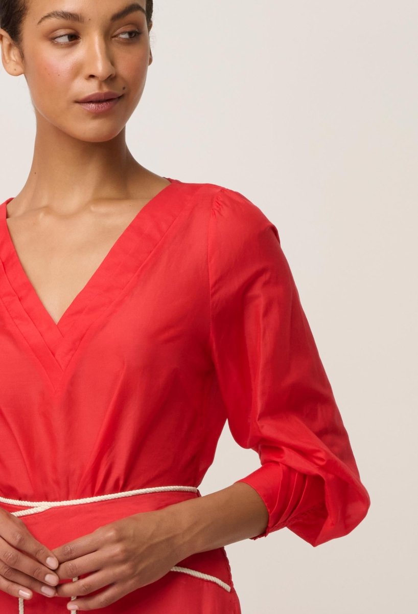 Calissa Cotton Silk V-Neck Blouse in Crimson Once Was