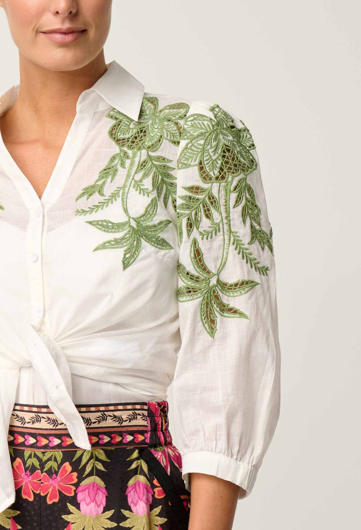 Callisto Cotton Embroidered Shirt in Ivory Blouse Once Was