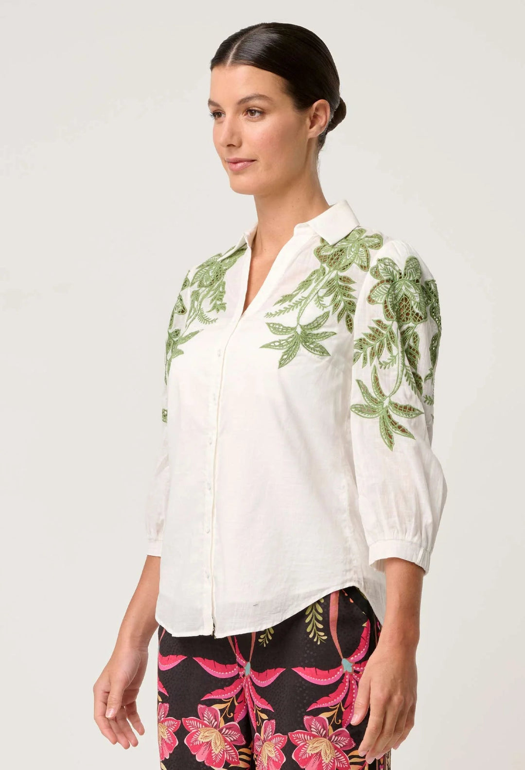 Callisto Cotton Embroidered Shirt in Ivory Blouse Once Was