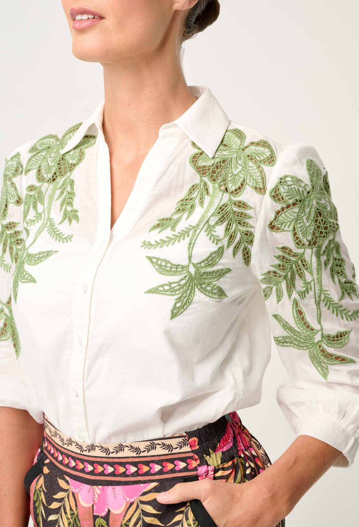 Callisto Cotton Embroidered Shirt in Ivory Blouse Once Was