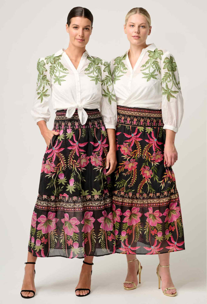 Callisto Cotton Embroidered Shirt in Ivory Blouse Once Was
