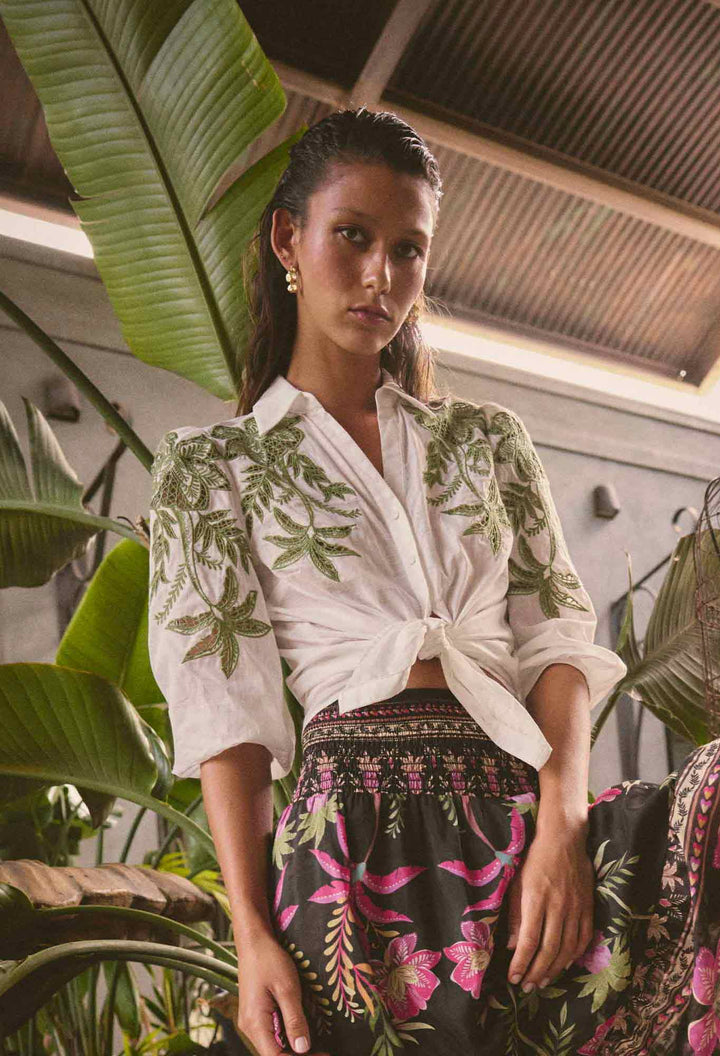 Callisto Cotton Embroidered Shirt in Ivory Blouse Once Was