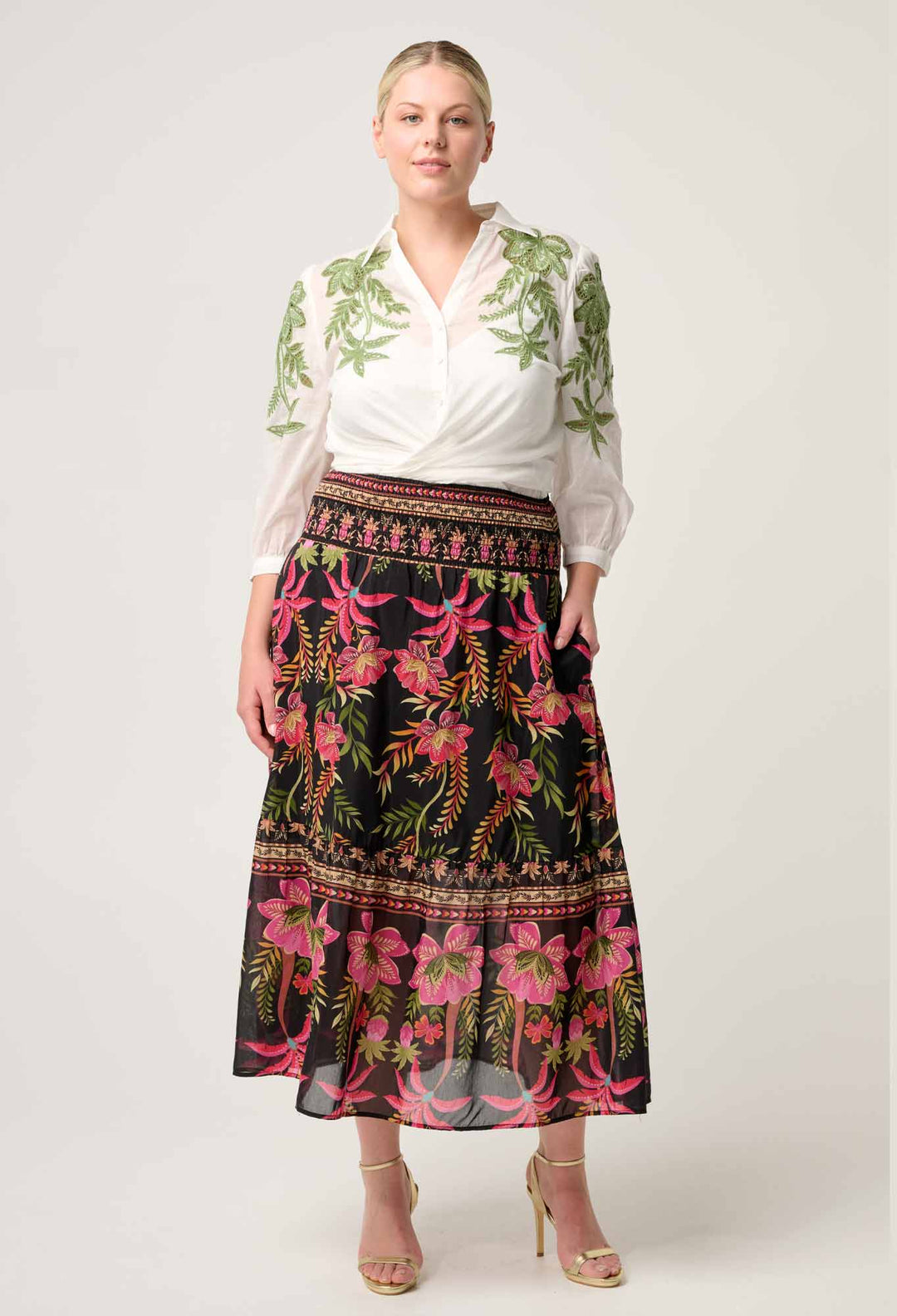 Callisto Cotton Embroidered Shirt in Ivory Blouse Once Was