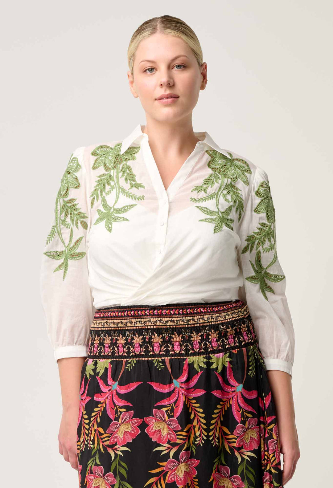 Callisto Cotton Embroidered Shirt in Ivory Blouse Once Was