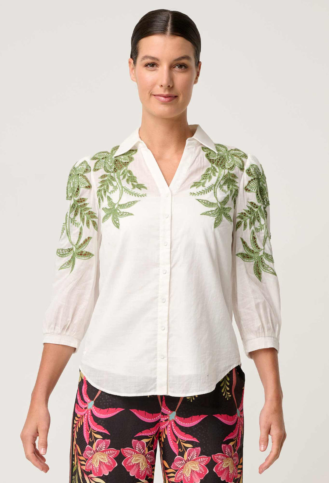 Callisto Cotton Embroidered Shirt in Ivory Blouse Once Was