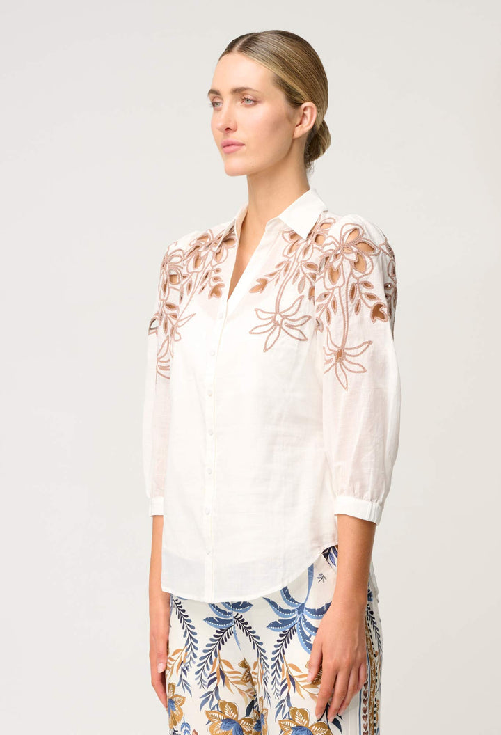 Callisto Cotton Embroidered Shirt in Ivory - Dune - Stanleyandstone