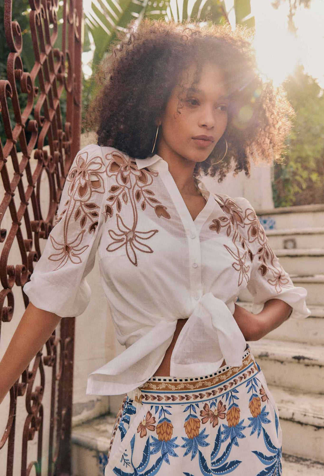 Callisto Cotton Embroidered Shirt in Ivory - Dune - Stanleyandstone