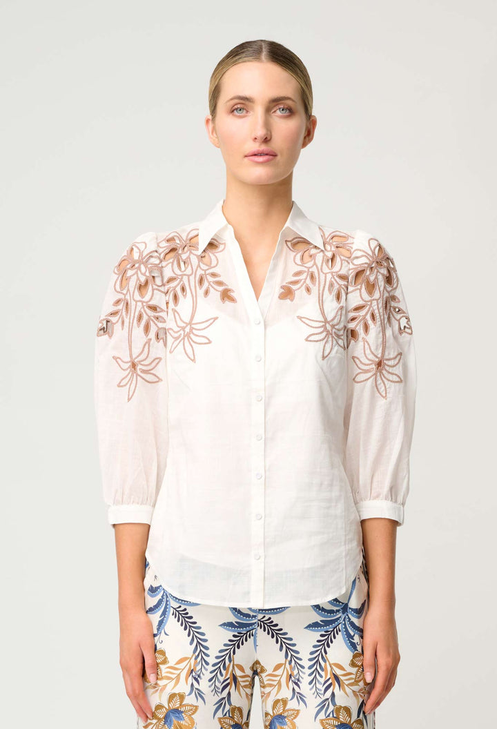 Callisto Cotton Embroidered Shirt in Ivory - Dune - Stanleyandstone
