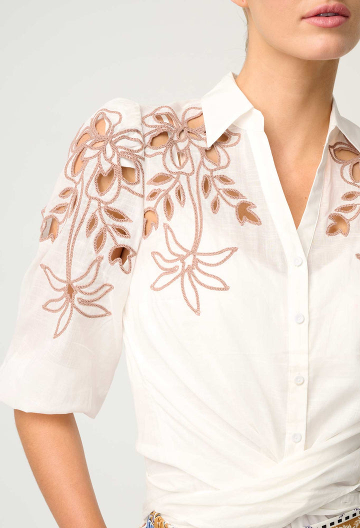 Callisto Cotton Embroidered Shirt in Ivory - Dune - Stanleyandstone