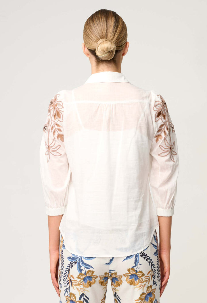 Callisto Cotton Embroidered Shirt in Ivory - Dune - Stanleyandstone