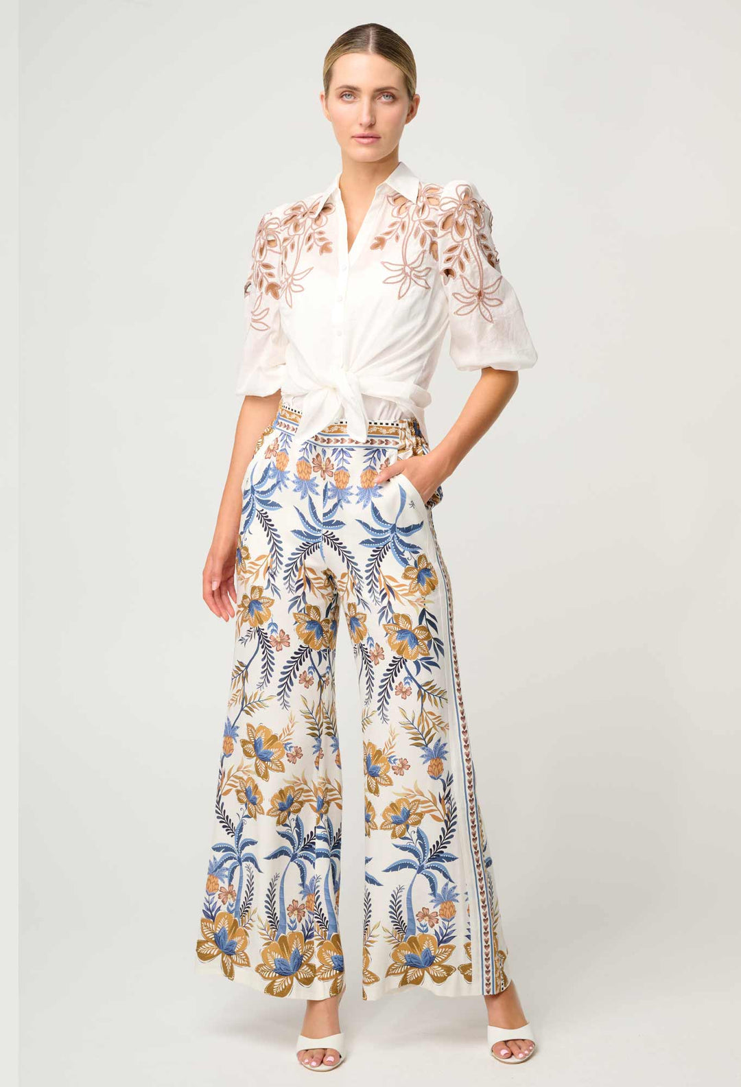 Callisto Cotton Embroidered Shirt in Ivory - Dune - Stanleyandstone