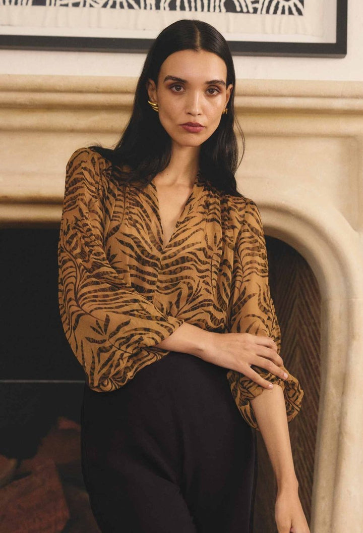Camille Sheer Viscose Blouse in Exotica OnceWas