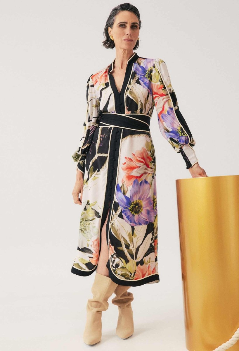 Camille Viscose Faille Curved Hem Dress in Tangled Blossom Dress OnceWas