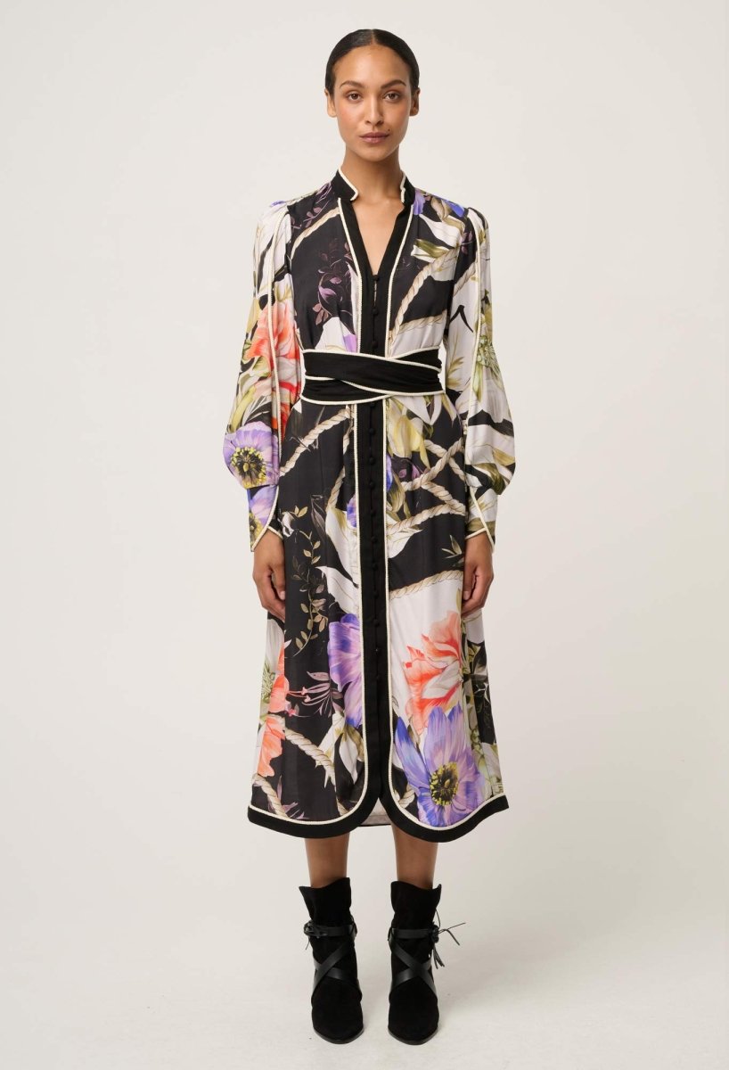 Camille Viscose Faille Curved Hem Dress in Tangled Blossom Dress OnceWas