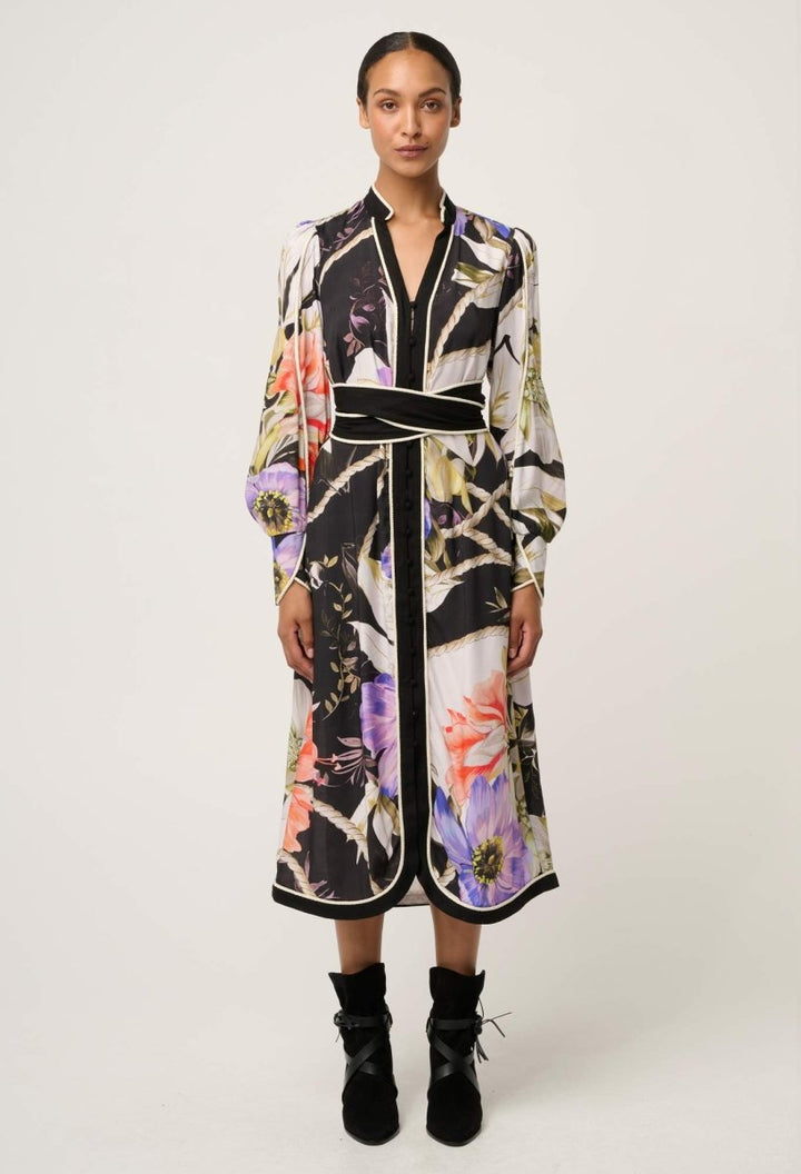 Camille Viscose Faille Curved Hem Dress in Tangled Blossom Dress OnceWas