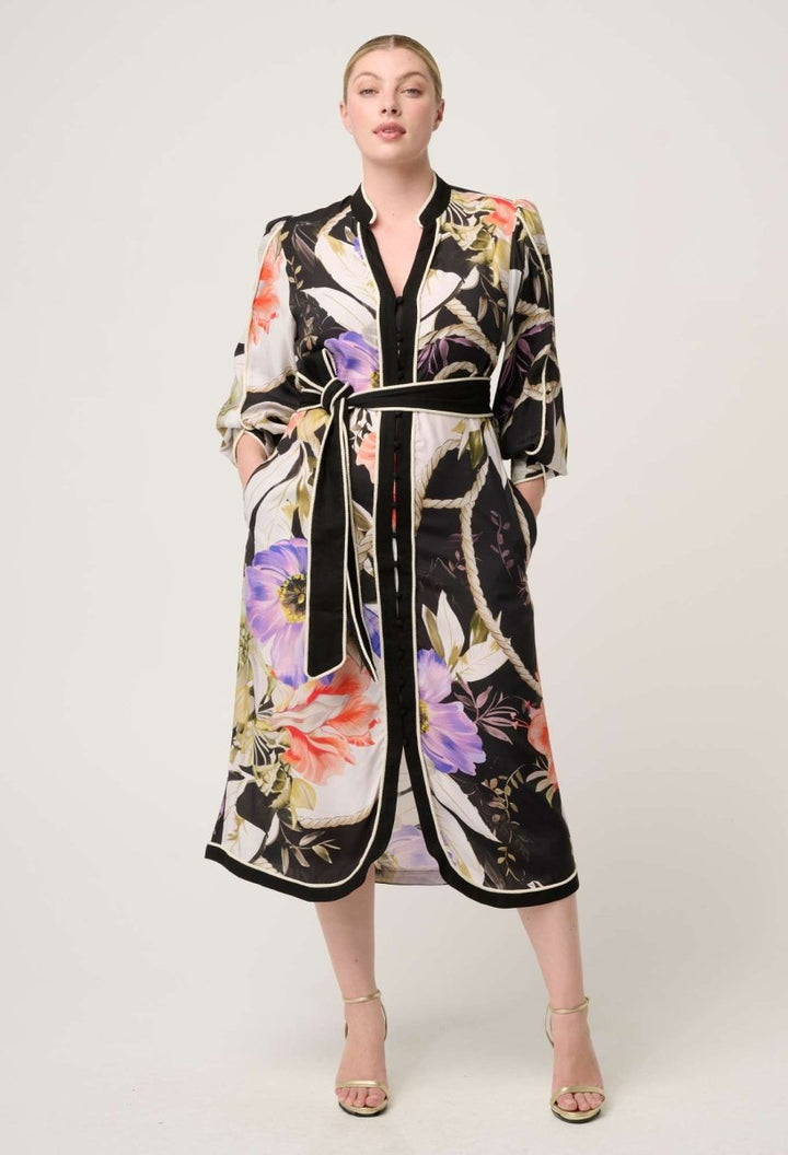 Camille Viscose Faille Curved Hem Dress in Tangled Blossom Dress OnceWas